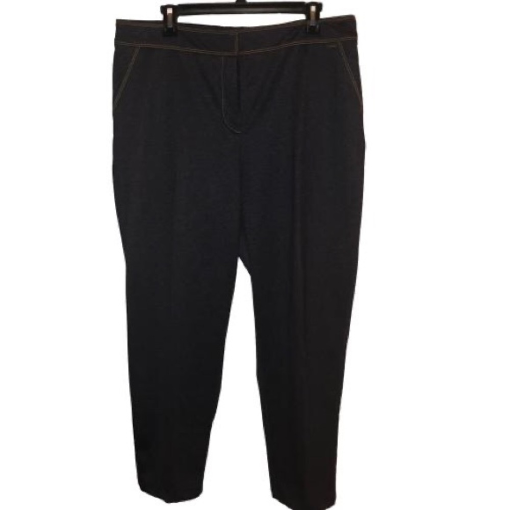 Tahari Navy Denim Flexible Waist Zipper Pointe Knit Pants - Picture 6 of 15
